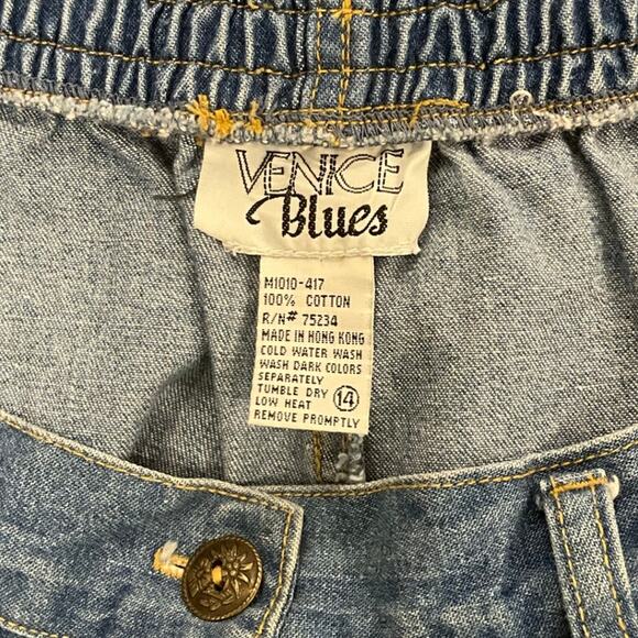 Venice Blues Denim Blue Jean Skirt Size 14 Center Button Up Elastic Waist Pocket - Picture 4 of 7
